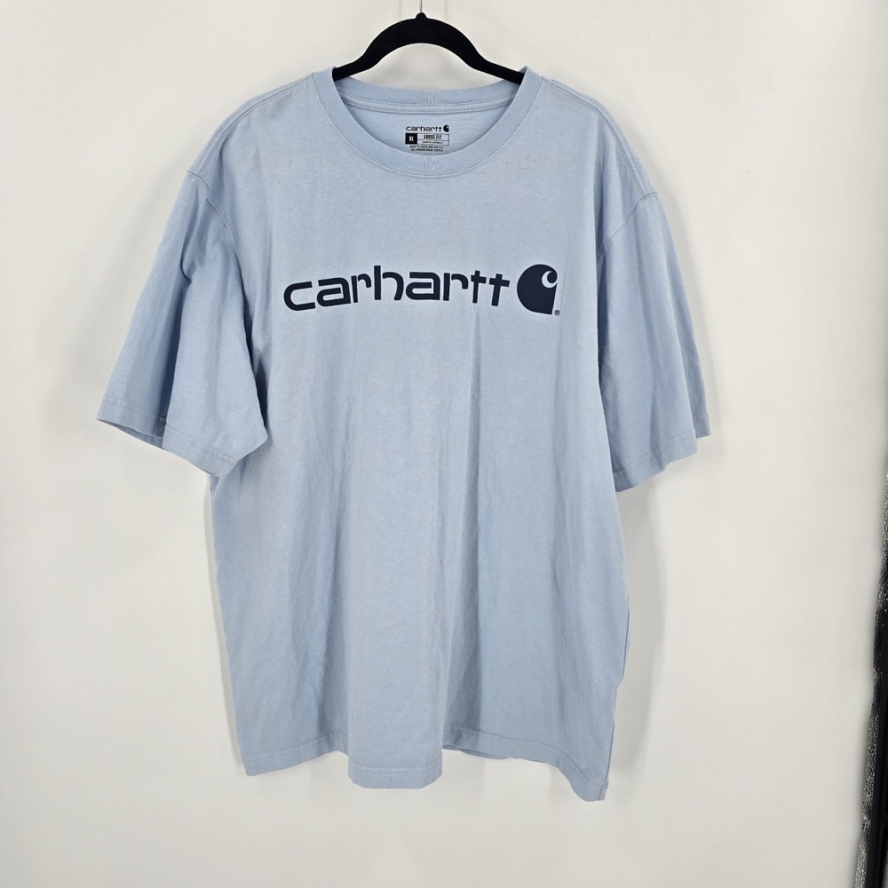 Carhartt Tshirt Mens XL Loose Fit Large Logo Blue